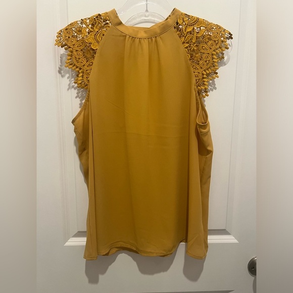 Elegant Mustard Lace Sleeve Open Back Top - Picture 1 of 14